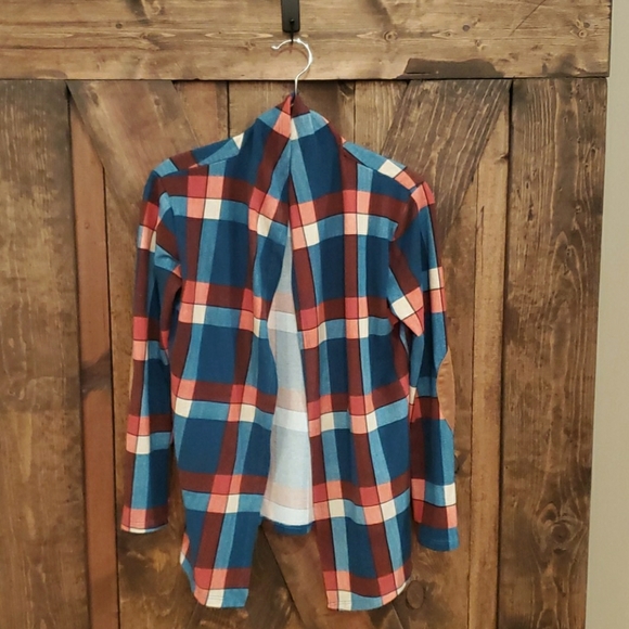 Long Plaid Cardigan with Elbow Patches - Picture 1 of 2